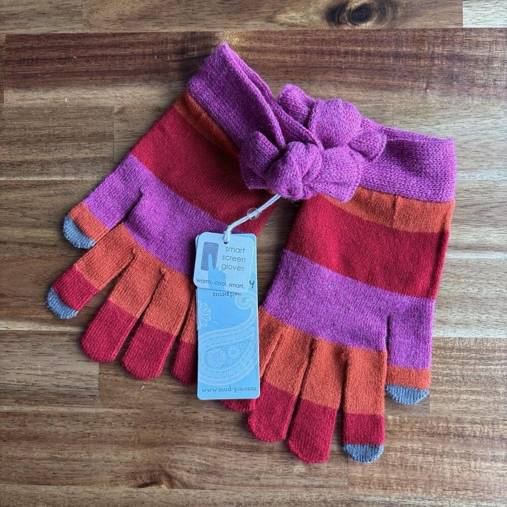 Mud Pie Womens Winter Gloves Rainbow Stripe Multicolored One Size Acrylic‎ NWT